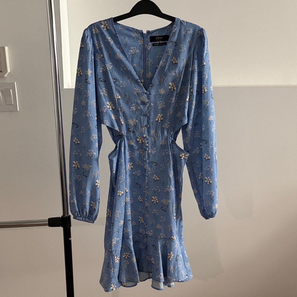 Blue Floral Long Sleeve Dress